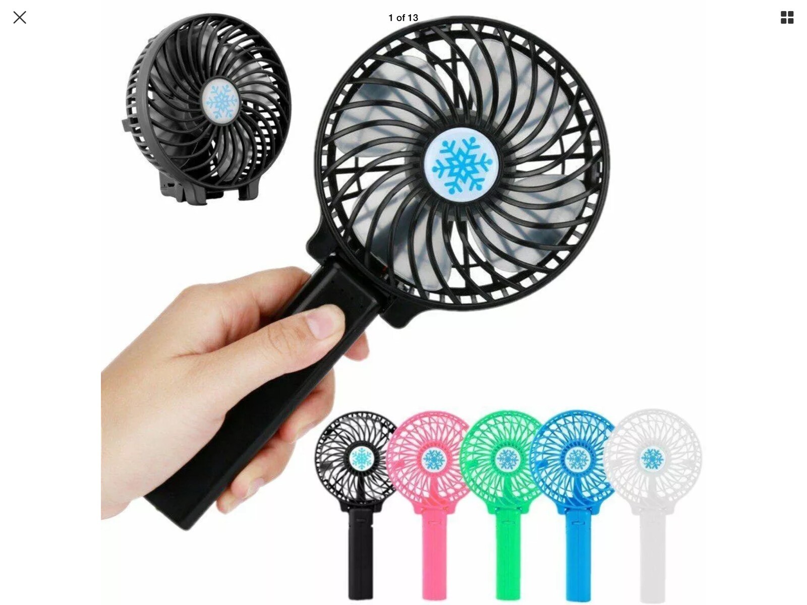 White Portable USB Mini Fan Outdoor Cooling Hand-Held Travel Air Fan +Battery