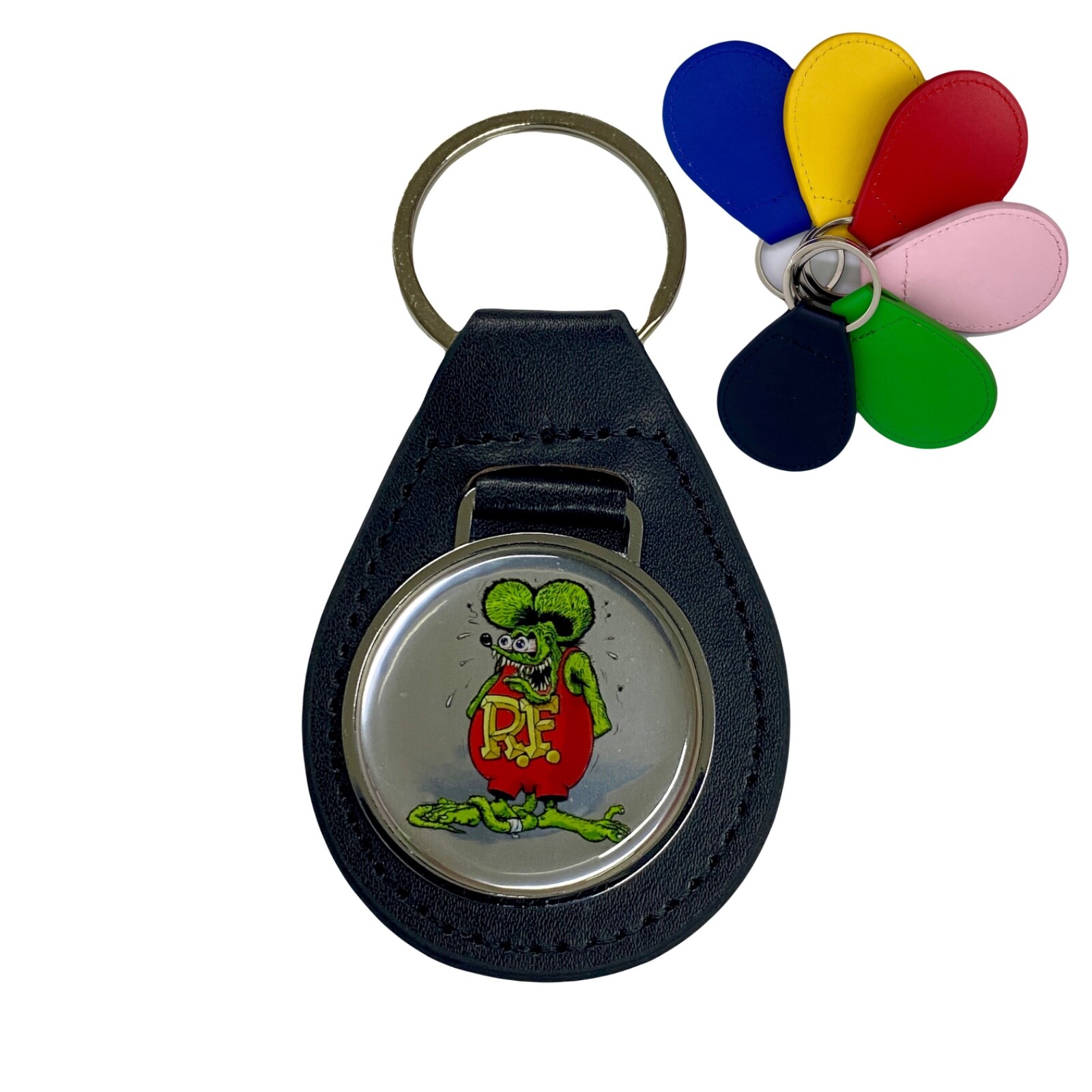 Leather Key chain Fob Rat Fink Roth  Ed Roth Moon Street Hot  rod vintage speed