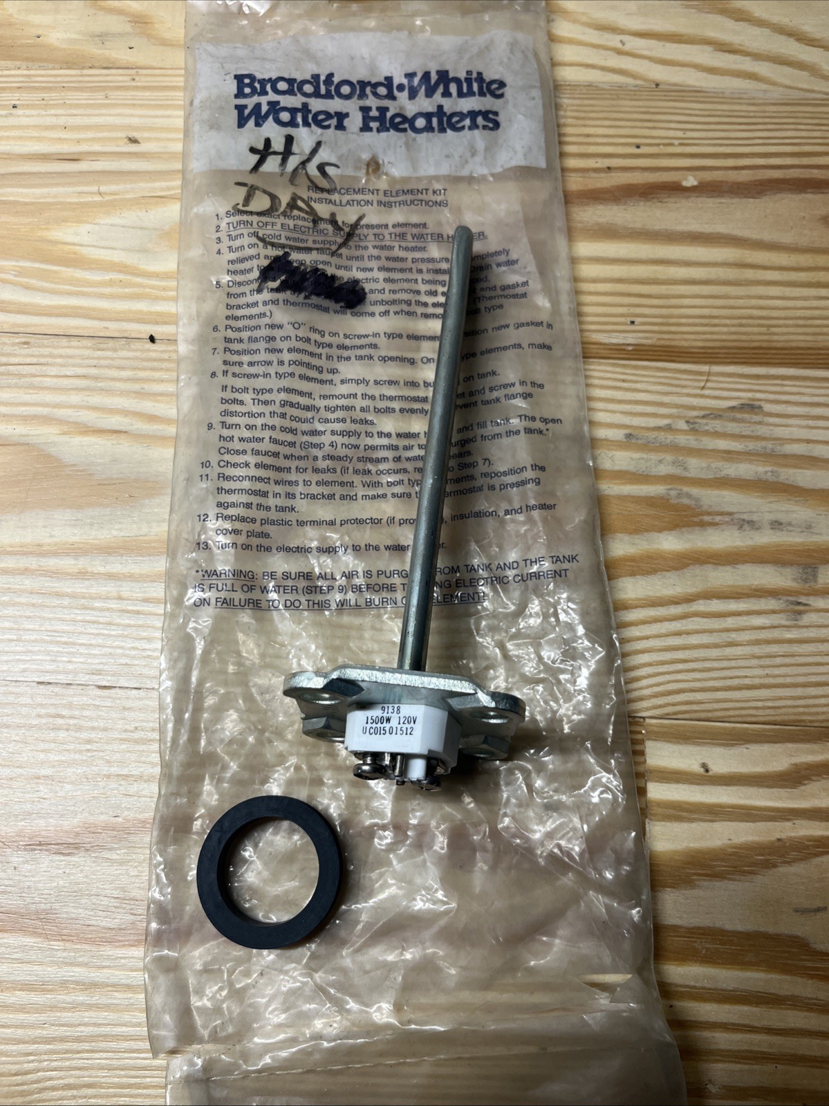 New Bradford White 9138 120V 1500W Plate Mount Water Heater Element UC015 01512