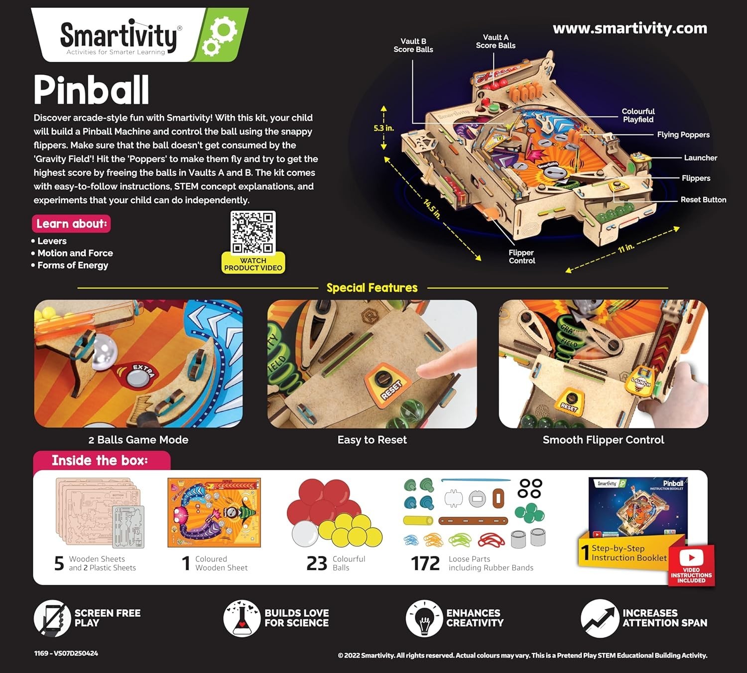 Smartivity DIY Pinball Machine - A Multicolored STEM Game for Innovative Minds