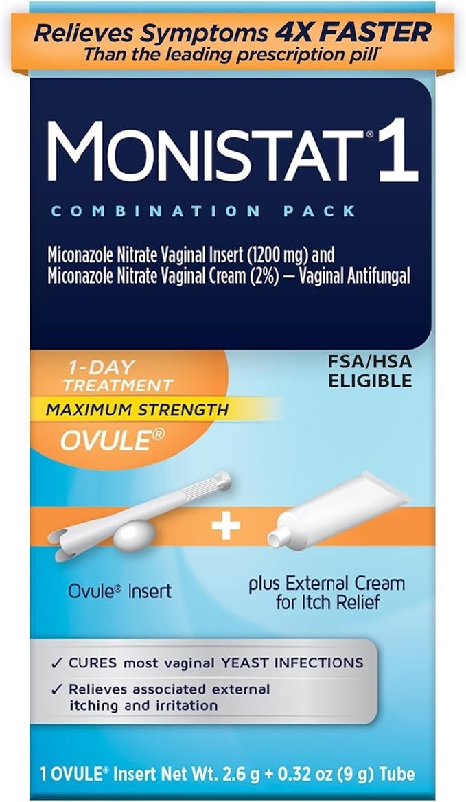 Monistat 1-Day Yeast Infection Treatment Ovule + Itch Relief Cream Max Strength!