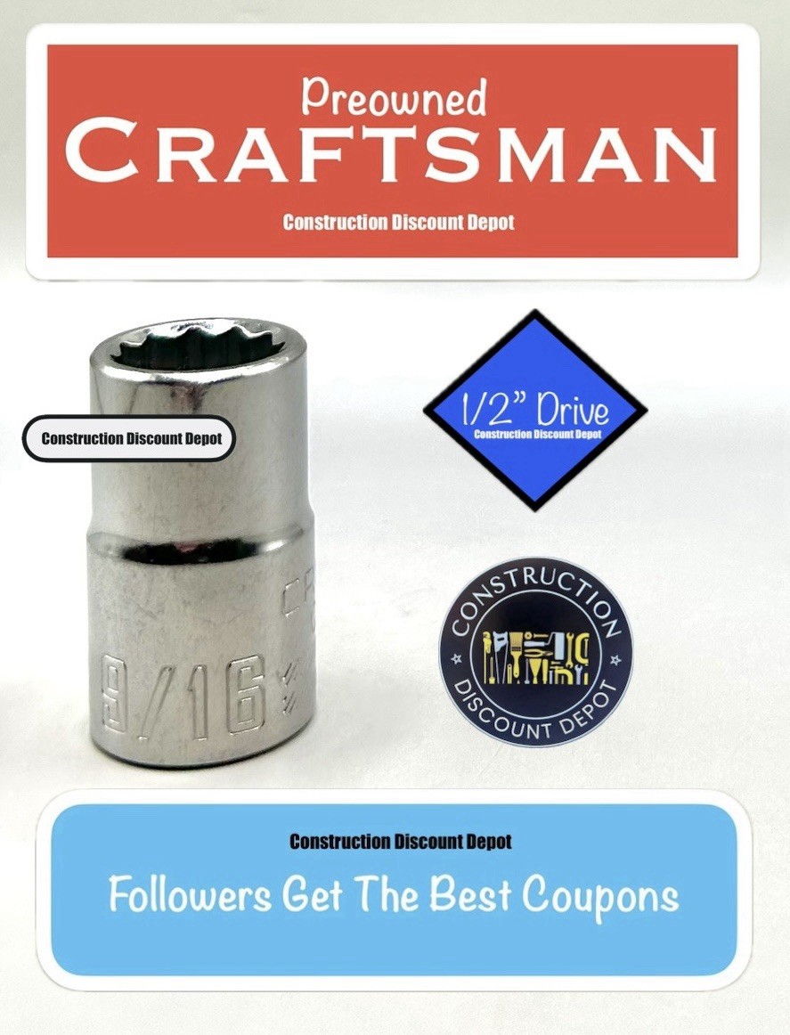 Used CRAFTSMAN Shallow Socket SAE 1/2" Drive 9/16" 12 Point CMMT47503