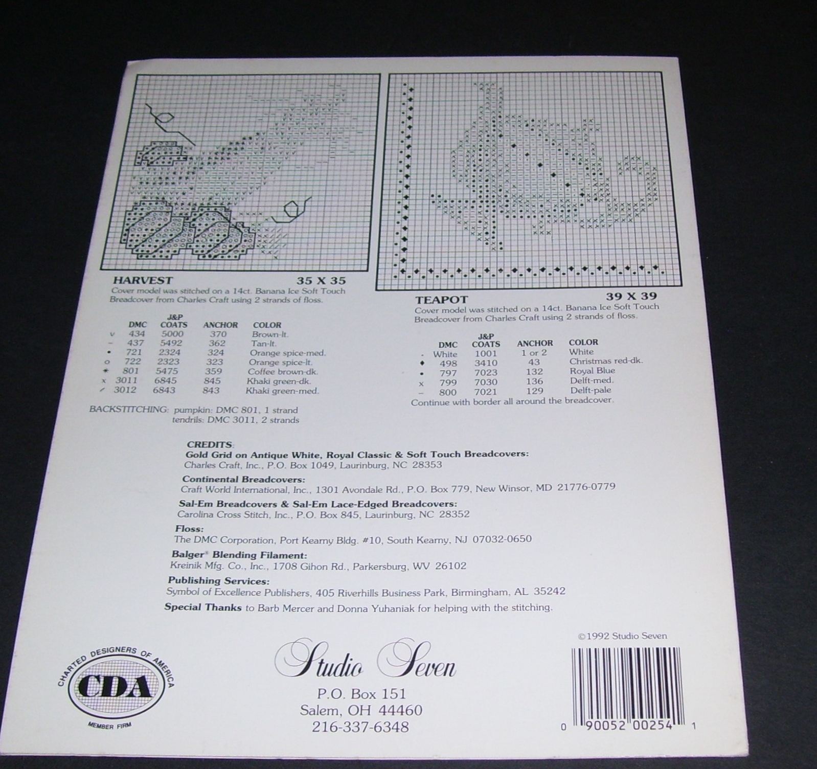 STUDIO SEVEN COUNTED CROSS STITCH PATTERN LEAFLET 1992 BREADCOVERS ON PARADE OOP