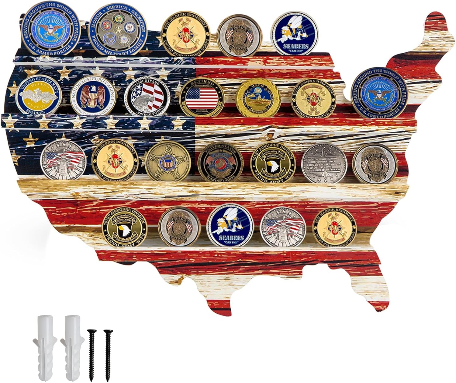 Wall Mount Challenge Coin Holder Display,Flag Military Coin Shelf Wood Rack for