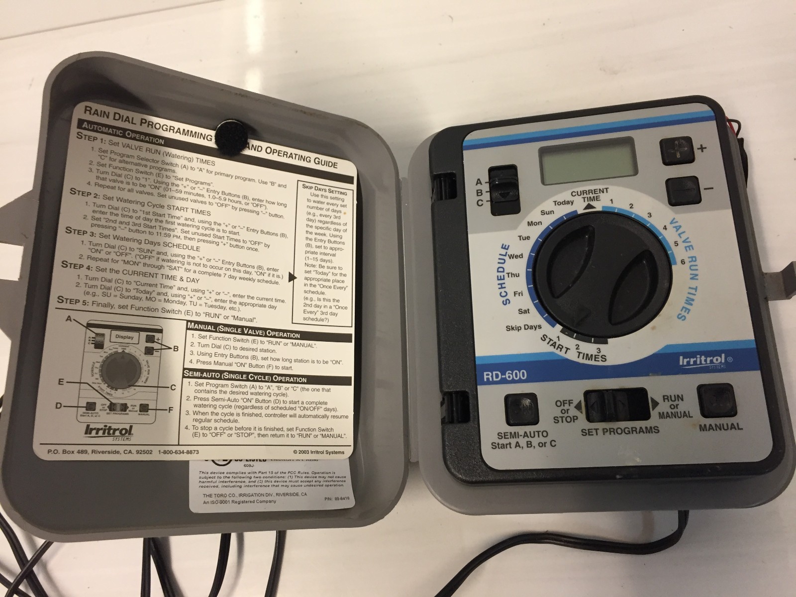 Irritrol Rain Dial RD-600 Sprinkler Timer Controller 6 Station With AC Power