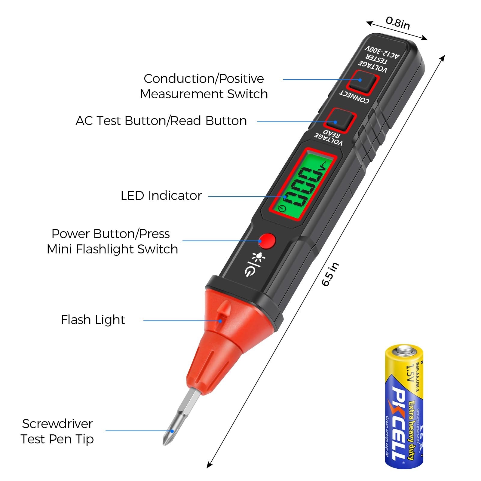 WGGE Digital AC Voltage Tester Screwdriver – LCD Display, High/Low Voltage
