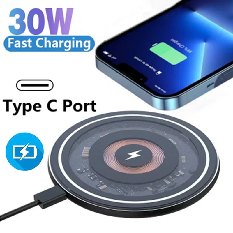 30W Wireless Fast Charger Charging Pad For iPhone 17 Samsung Android Cell Phone