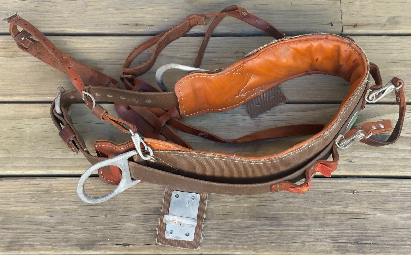 Vtg Buckingham ERS Lineman Climbing Tool Belt Size 32 Leather Safety Harness US