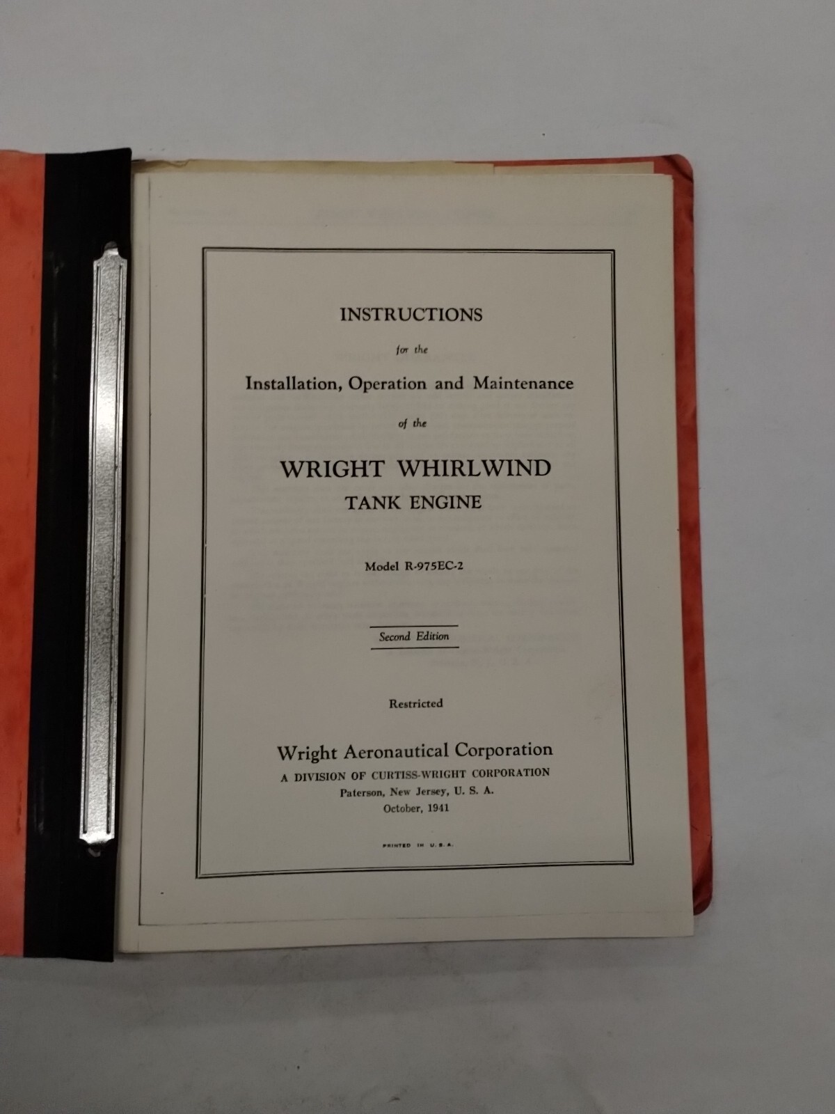 Wright Whirlwind Tank Engine Model R-975EC-2 Instructions for Inst & Ops & Maint