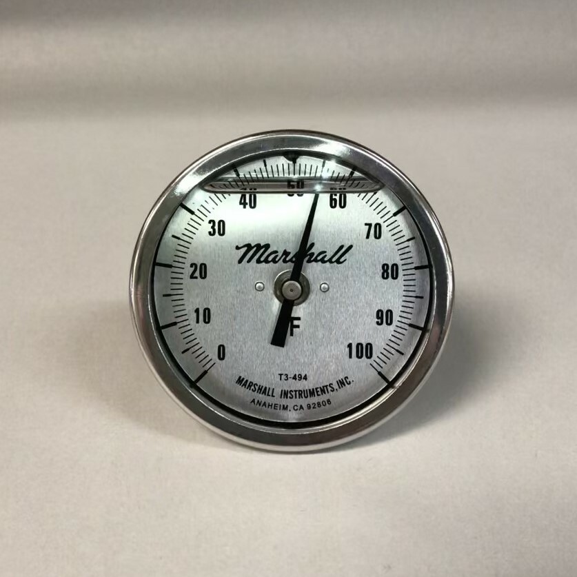 Bimetallic Thermometer, 0-100F, 3" Dial, 2.5" Stem, 1/2" NPT, Silicone Filled
