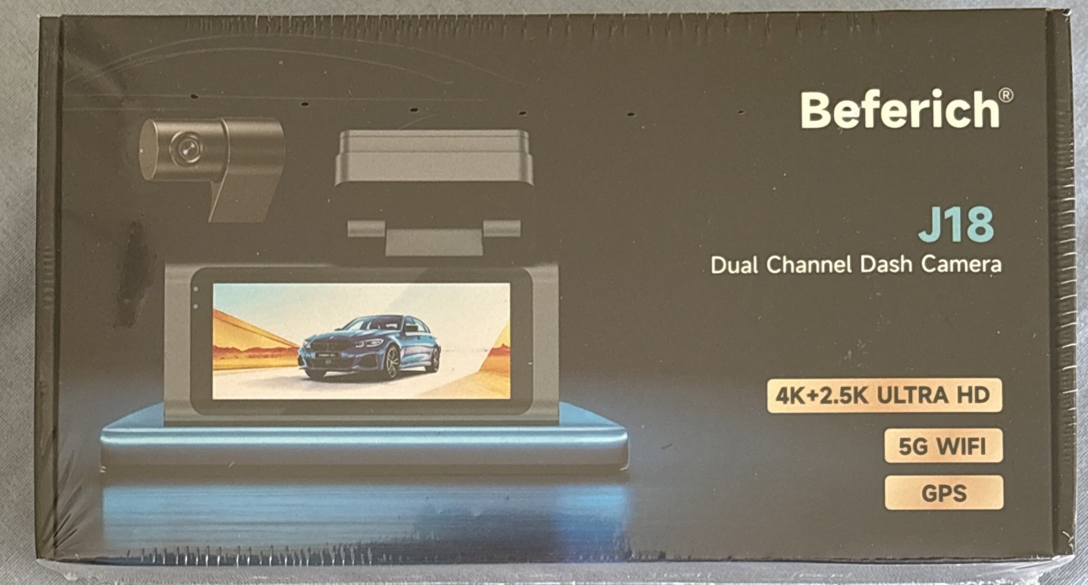Dual Dash Cam Front & Rear Beferich J18 4K+2.5K GPS WiFi 64GB — Sealed