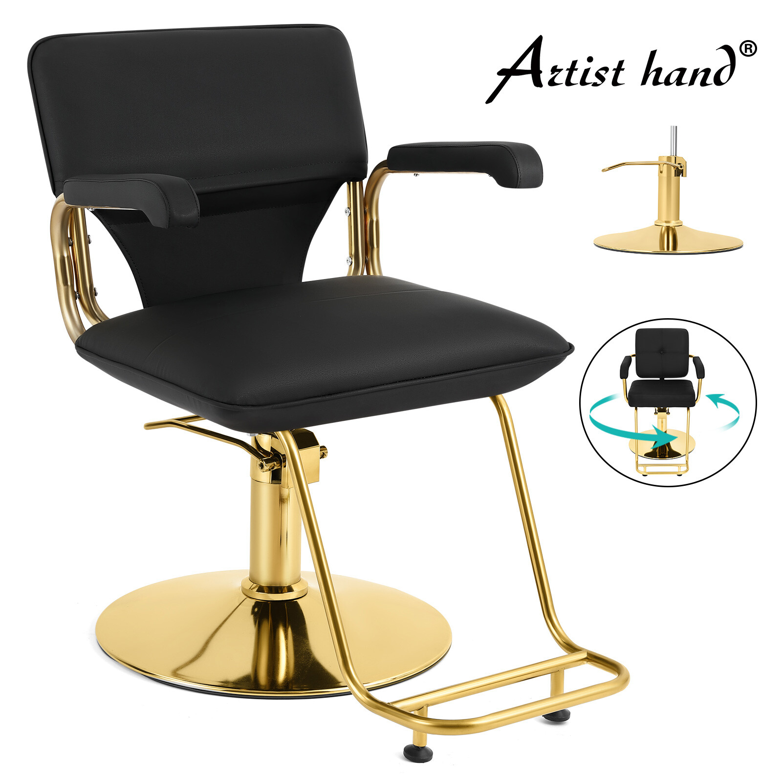 Artist hand Black+Gold HeavyDuty Hydraulic Barber Chair Salon Beauty Spa Stylist