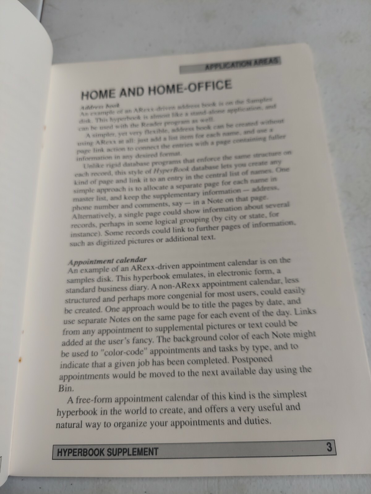 Hyperbook Application Areas Users Guide 1990