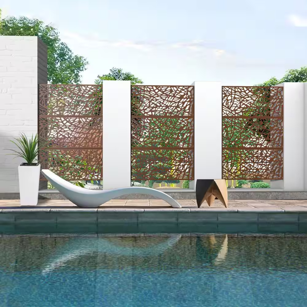 3-Panel Rust-Colored Weather Resistant Panel Screen