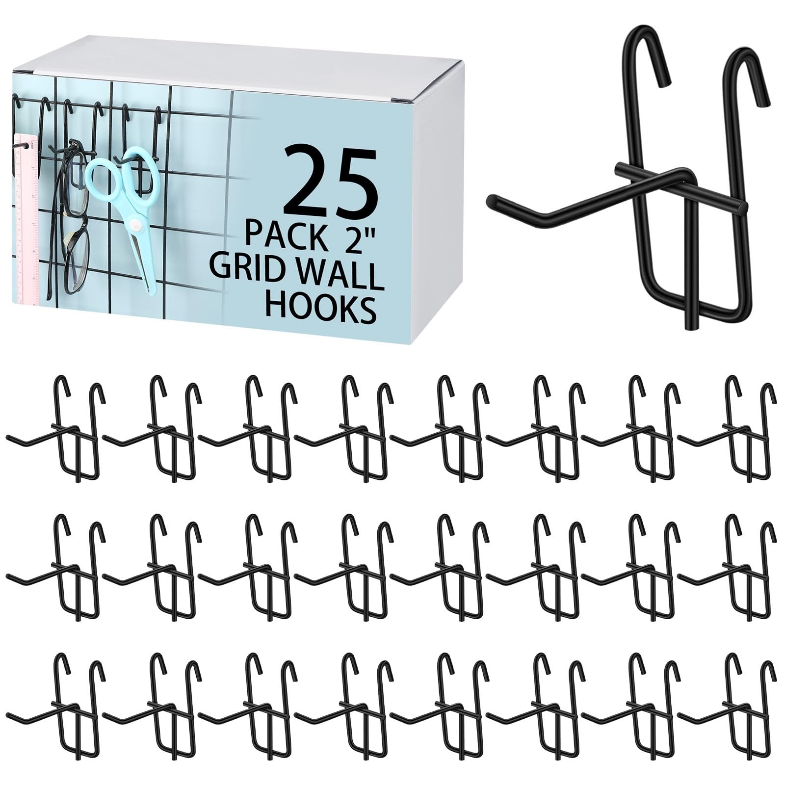 2 Inch Grid Wall Hooks 25 Pcs Gridwall Panel Hooks Store Garage Wall Mount Or...