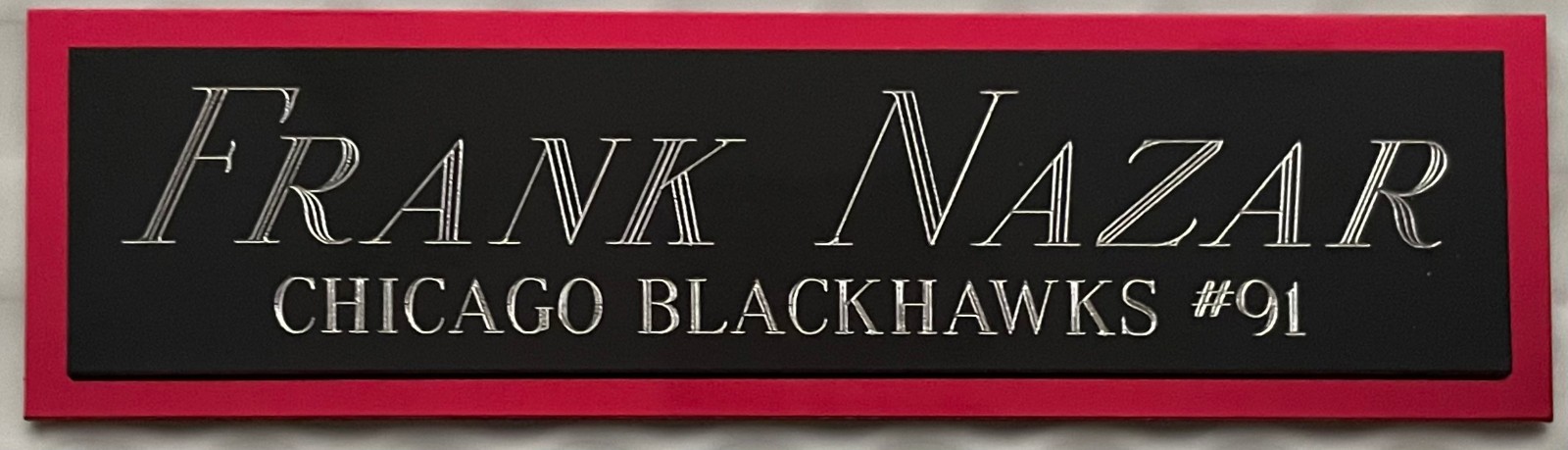 FRANK NAZAR BLACKHAWKS NAMEPLATE FOR AUTOGRAPHED SIGNED PHOTO STICK JERSEY PUCK
