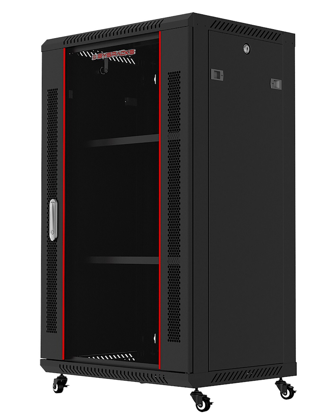 18U Server Rack 24-Inch Deep Network Cabinet with Fan-Casters-Shelves-Powerbar