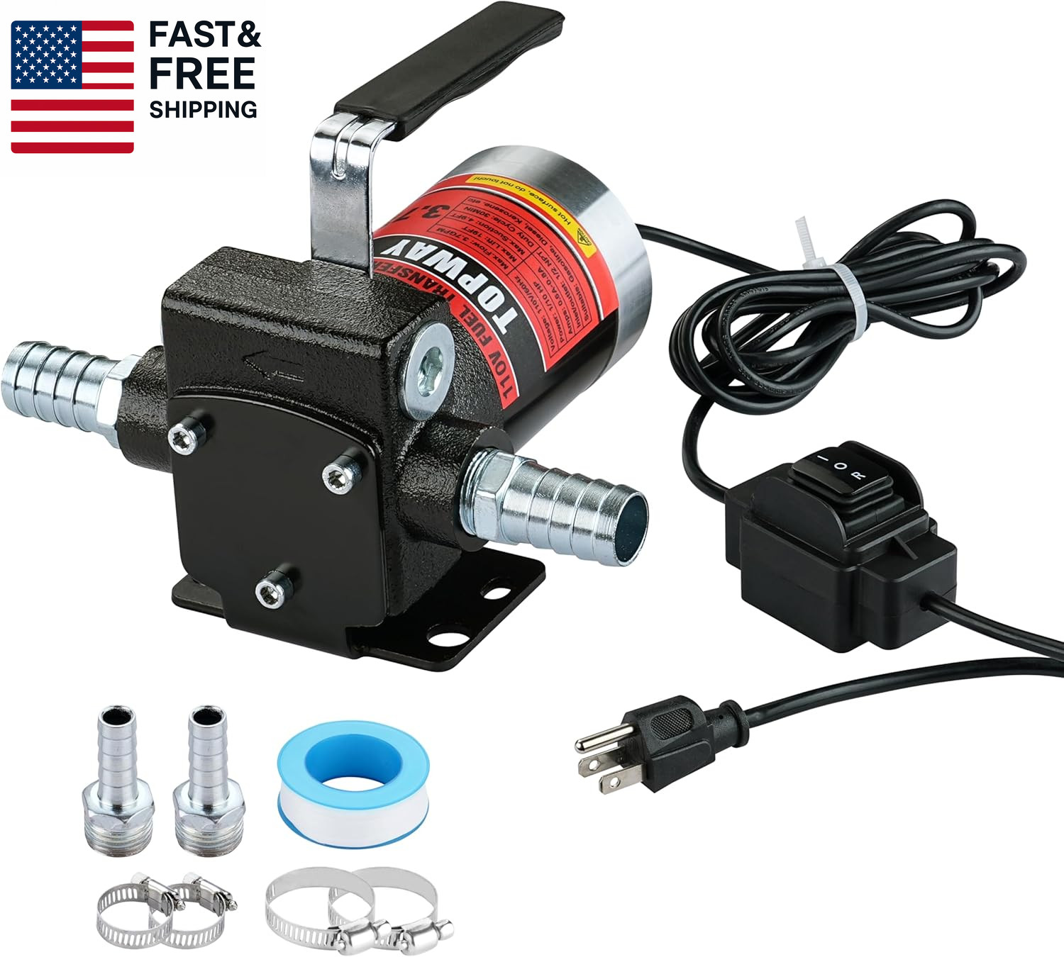 110V AC Gasoline Fuel Pump 3.7GPM Self-Priming Oil Transfer Pump with Handle,
