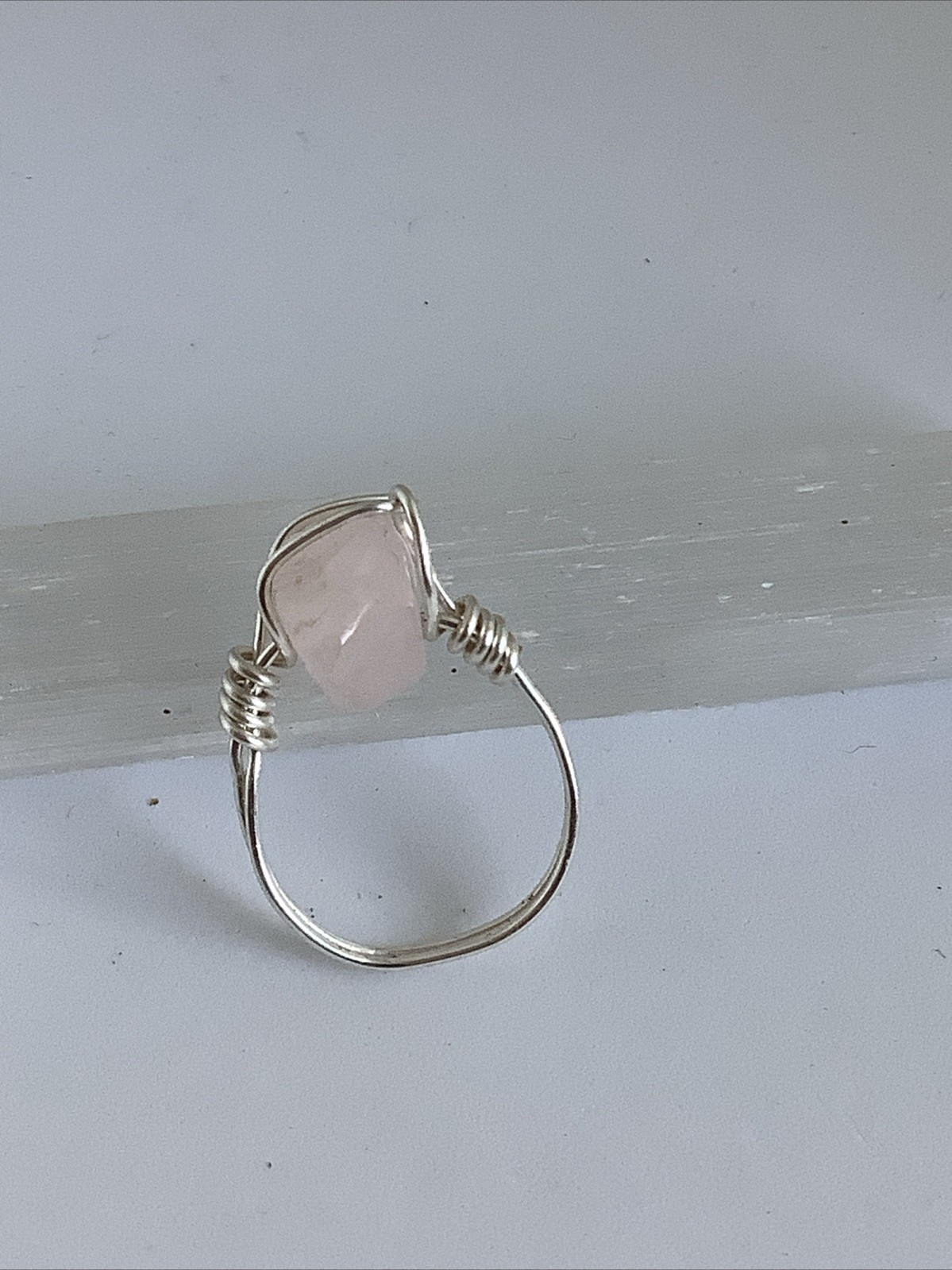 handmade wire wrap ring Rose Quartz Chip Ring Gemstone Ring Size 6