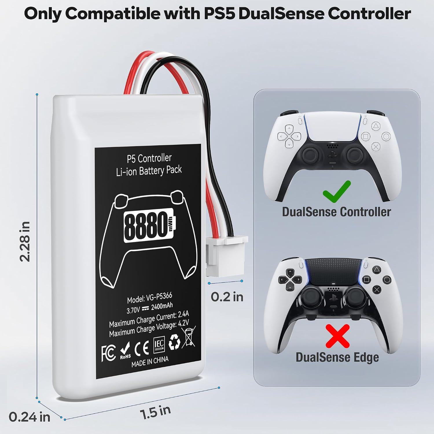 PS5 Controller Battery Replacement Kit 8880mWh for DualSense w/ Tools 2 Pack