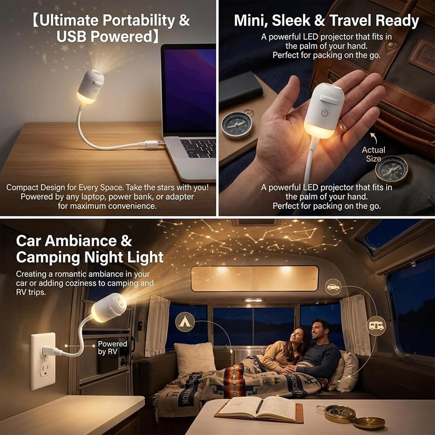 2in1 Galaxy Projector Night Light, 360° Rotating Design USB Portable Night Light