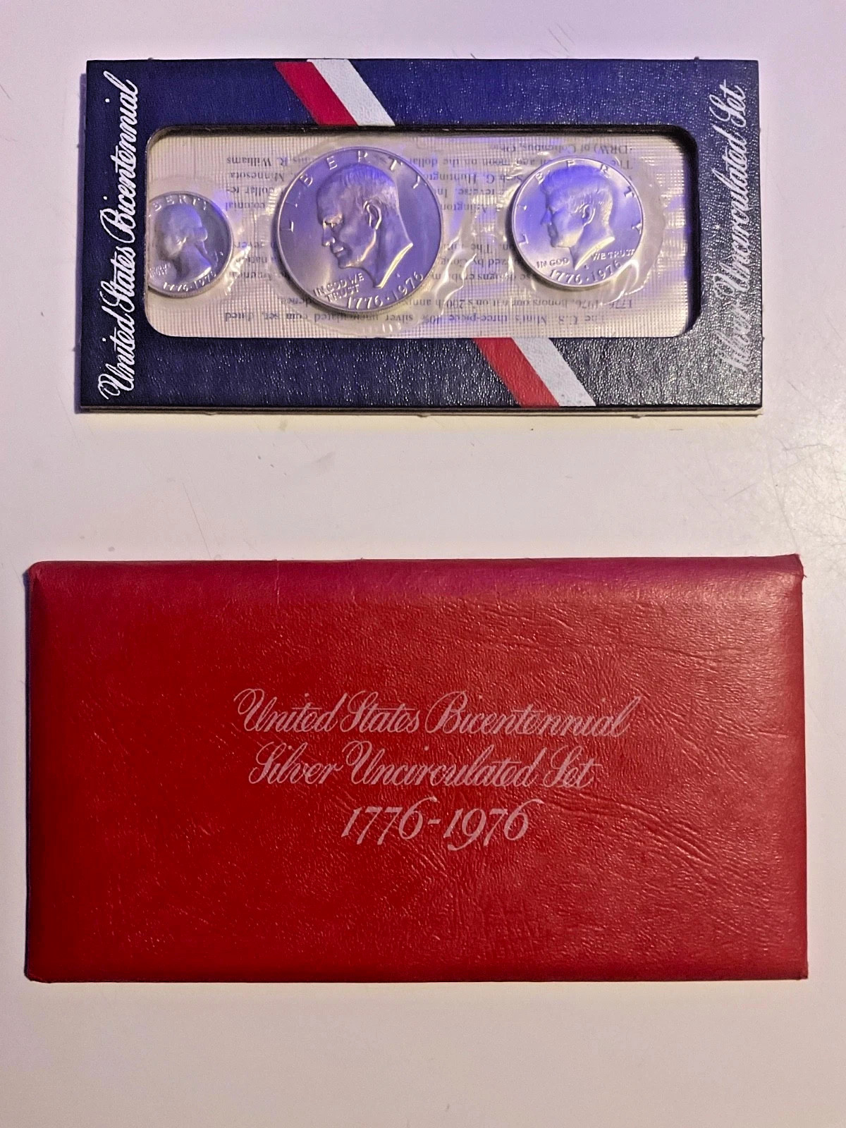1776--1976 S 40%  Silver Clad Uncirculated Bicentennial 3 Coin Set With COA