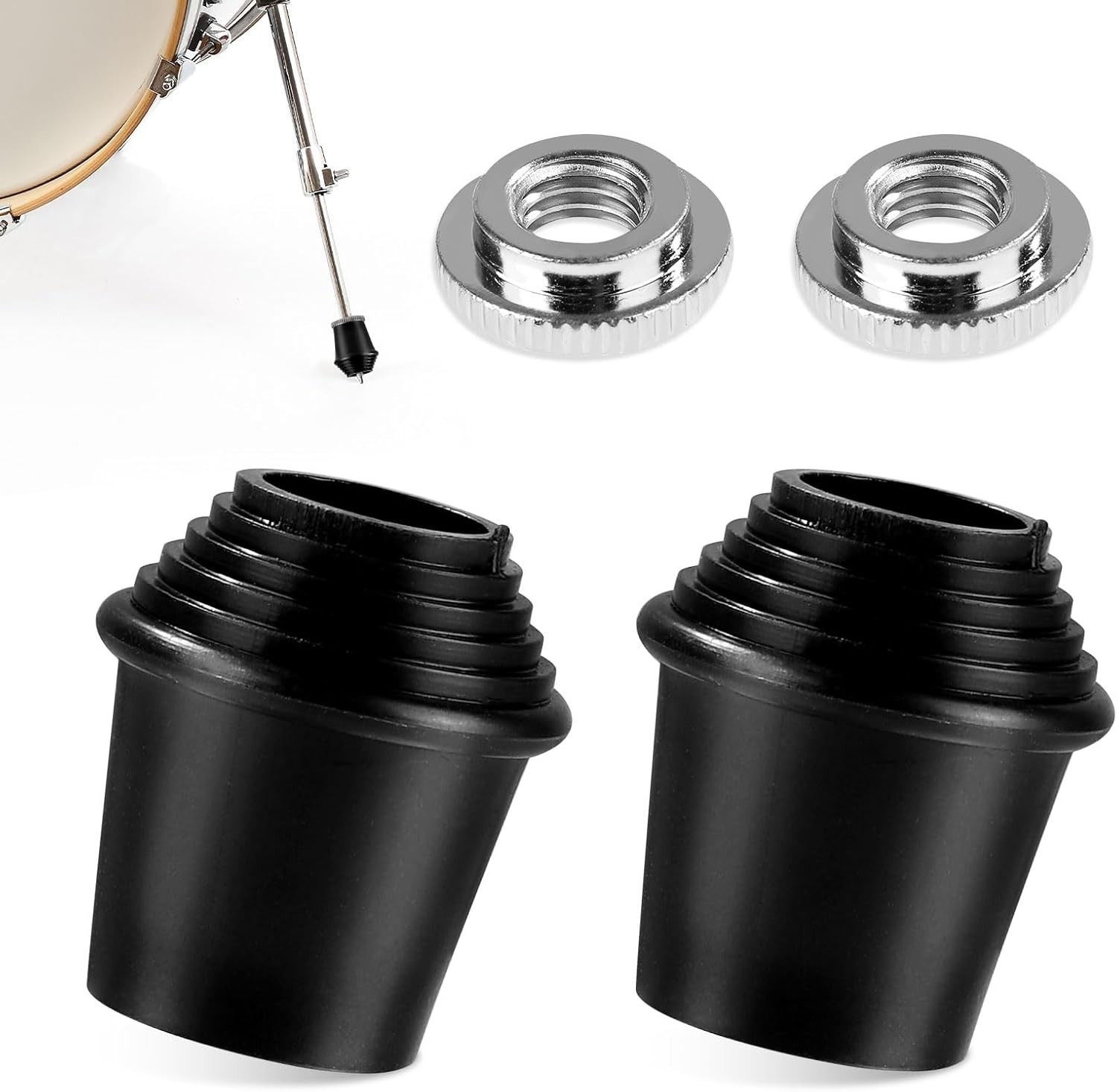Threaded Bass Drum Spur / Floor Tom Leg Tips Rubber Feet w/ Lock Nut (2 pk)