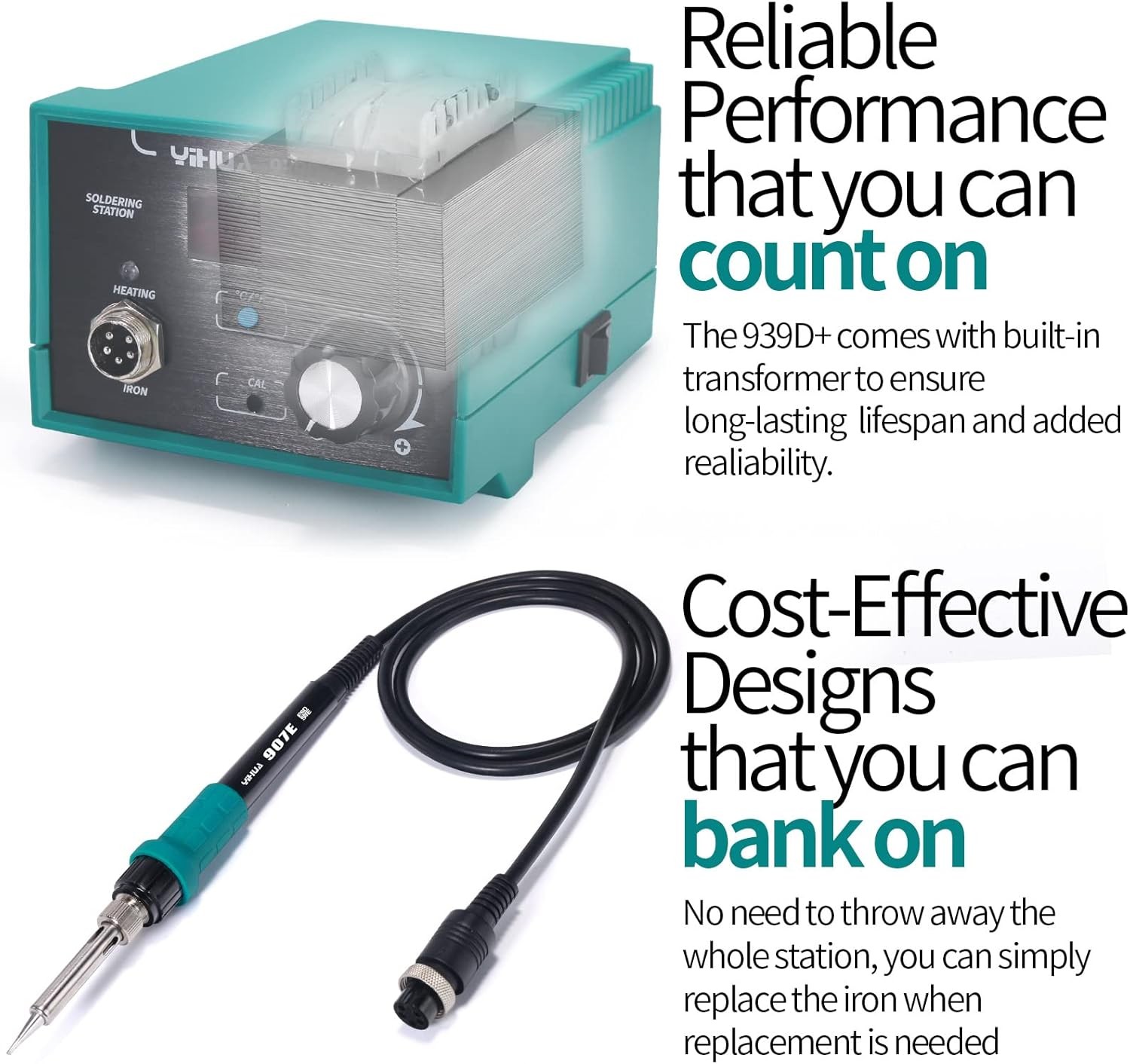 939D+ Digital Soldering Station, 75W Equivalent with Precision Heat Control
