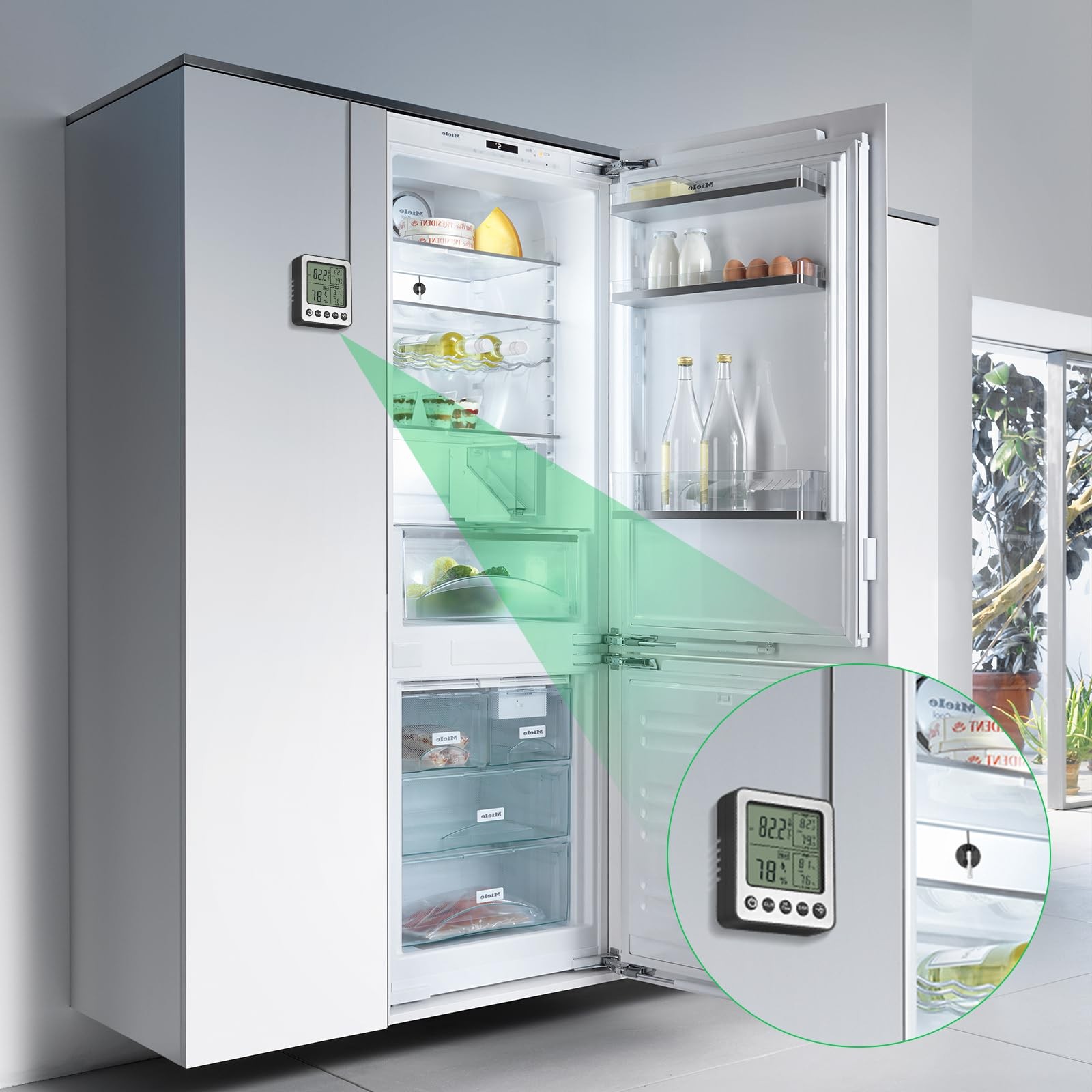 2 PCS Refrigerator Thermometer Digital Freezer Fridge H2, White
