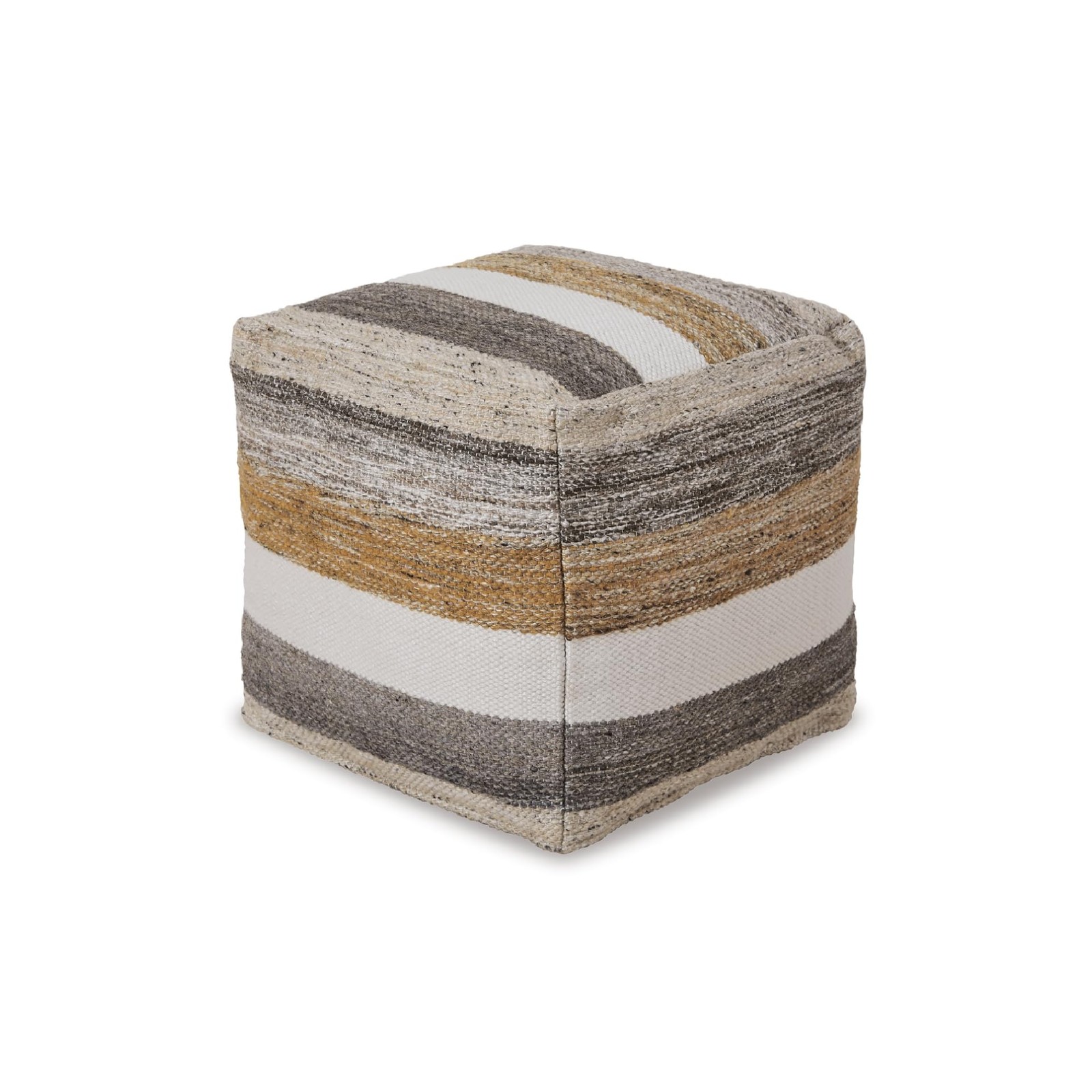 Striped 16x16 Square Pouf Ottoman, Gray/Brown