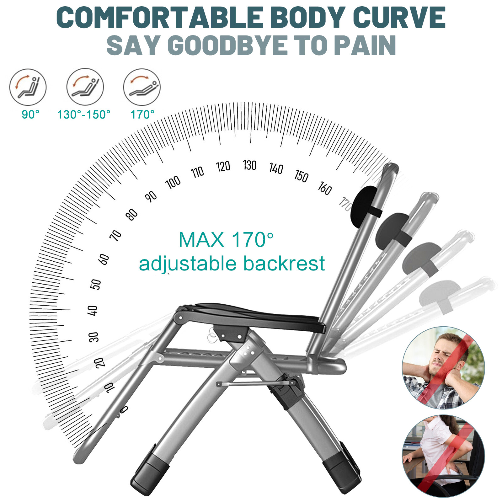 NAIZEA Zero Gravity Chair Reclining Lounge Chair w/Pad & Headrest Padded Armrest