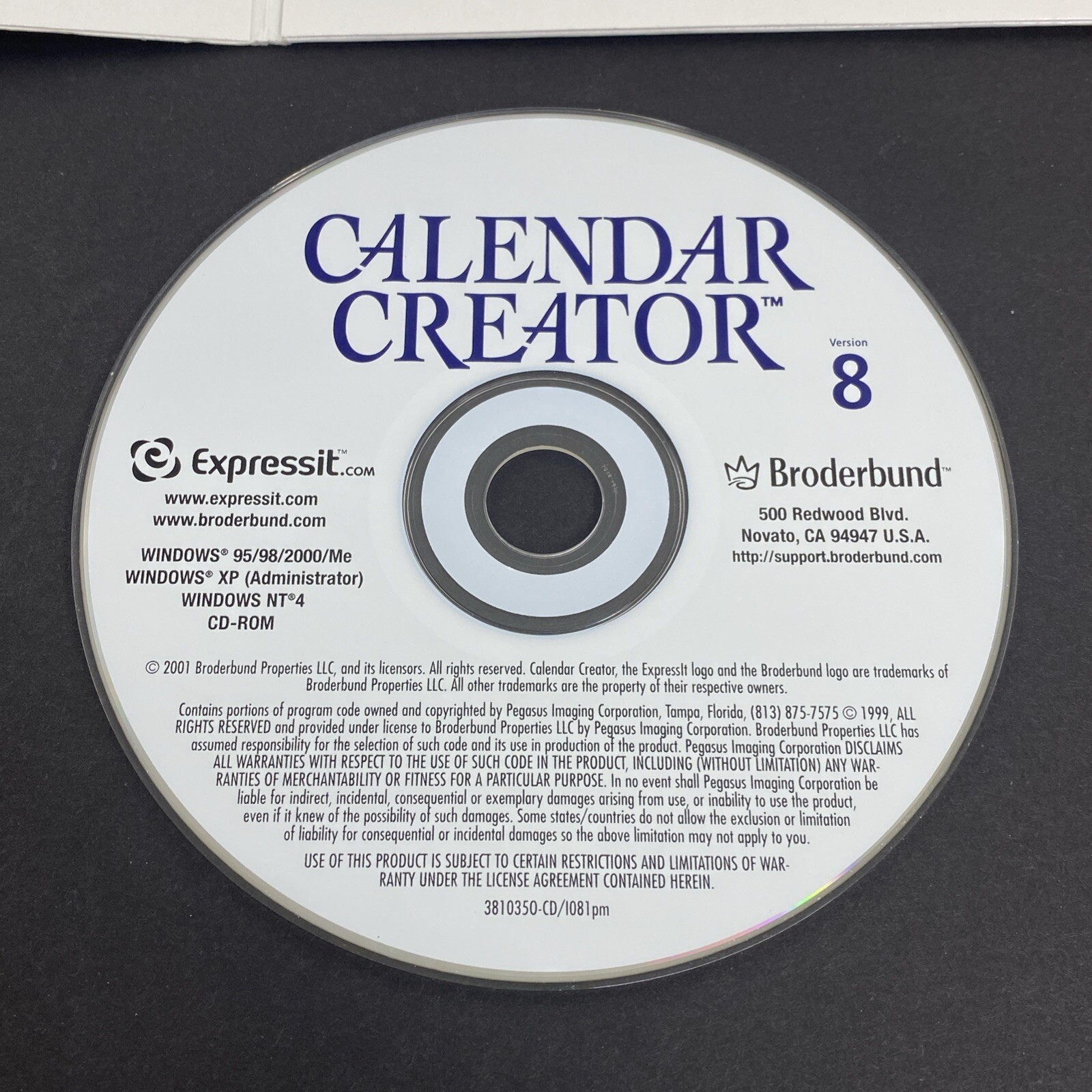 Calendar Creator 8.0 PC CD-Rom 2001 Broderbund