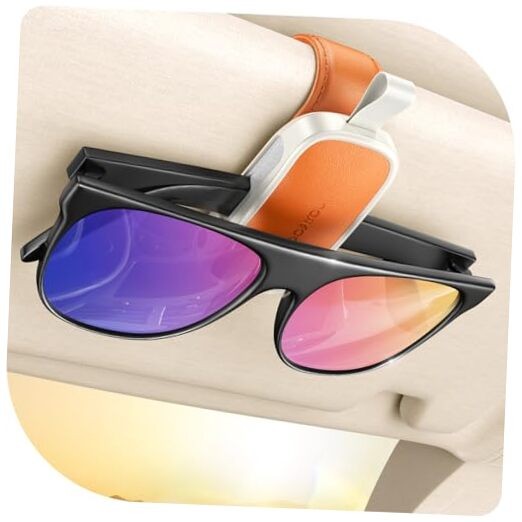 Sunglass Holder for Car Visor Clip [Real One-Handed Operation] 1 Pack Orange