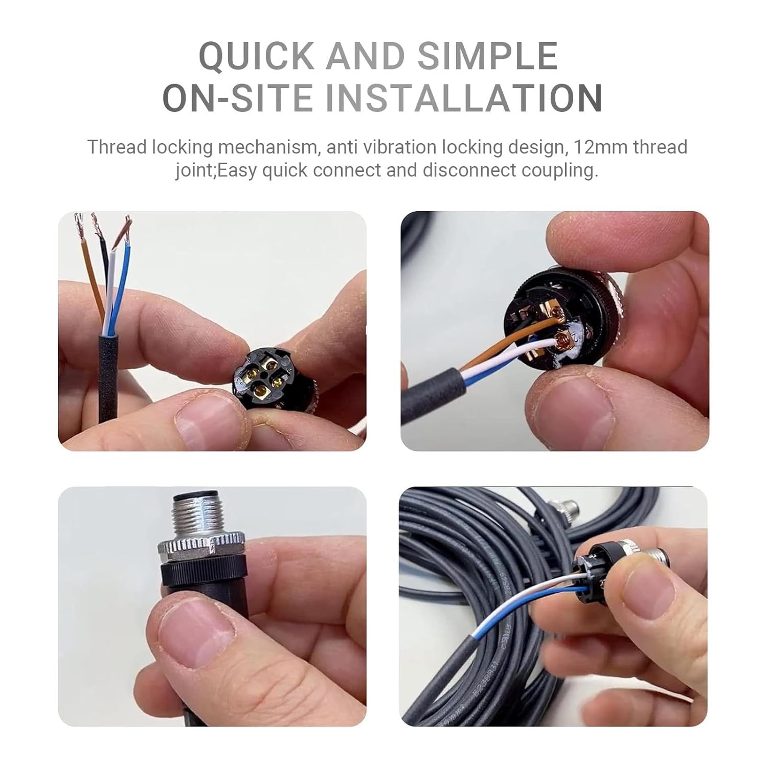 M12 Cable Connector Circular Waterproof Aviation Plug Field Installable Screw