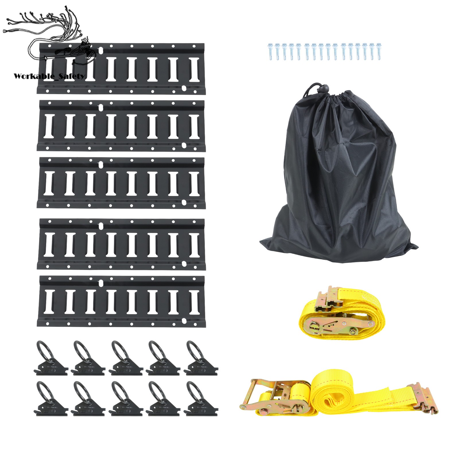18 Pack 1.3' E-Track Rail Set, Black Powder Coated Finish For Trailers & Vans
