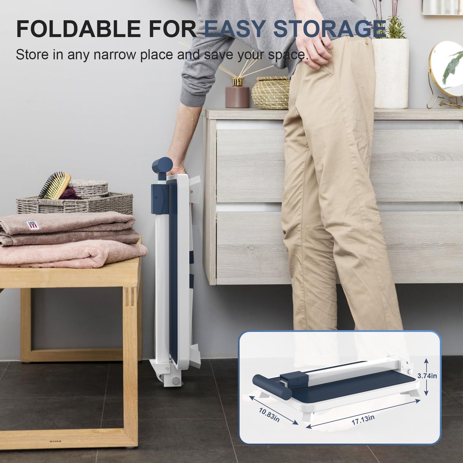 Folding Step Stool with Handle for Elderly Adults - Portable Metal Stepping