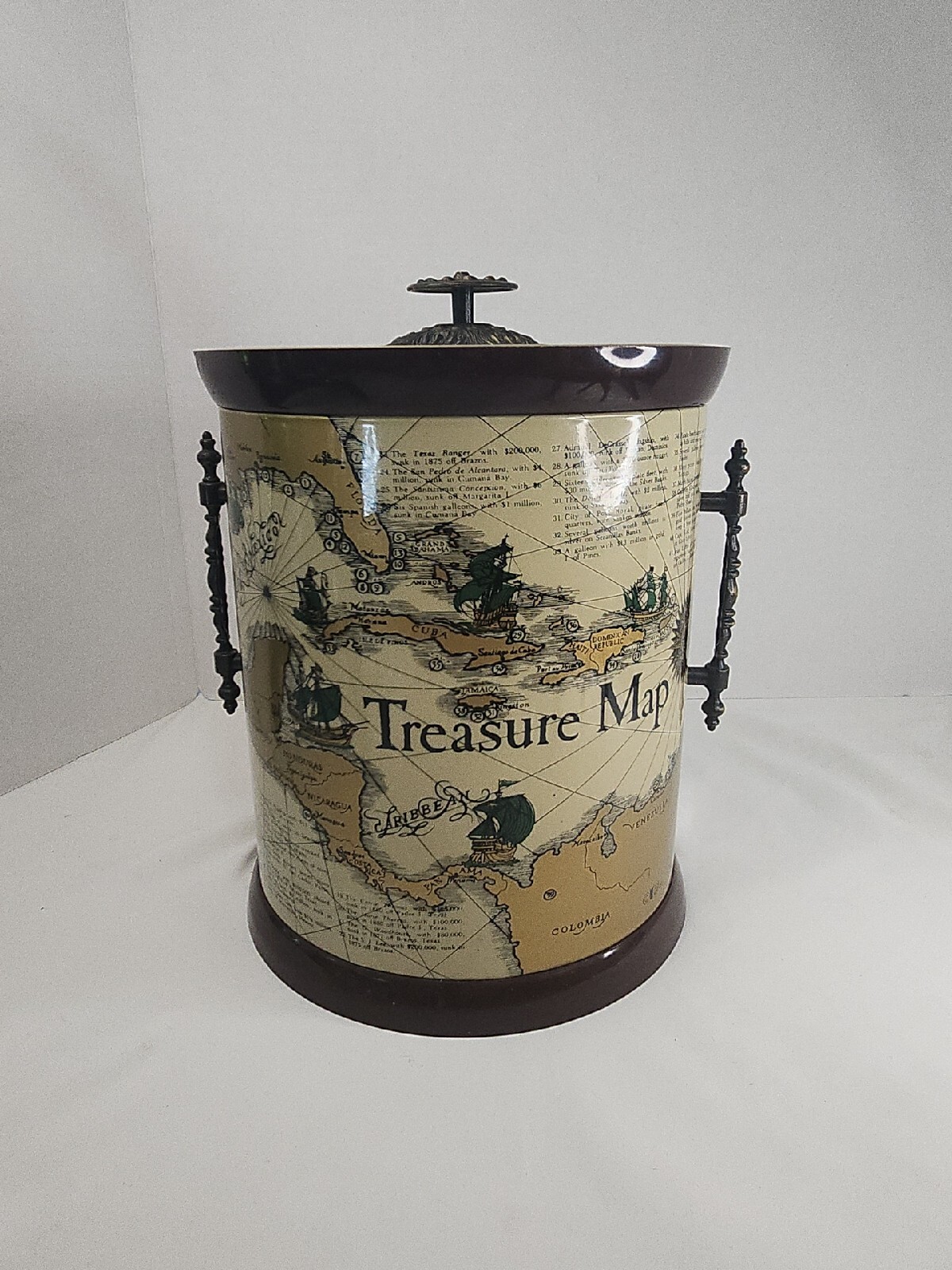 Vintage Cera Ice Bucket Wine Chiller World Treasure Map Barware
