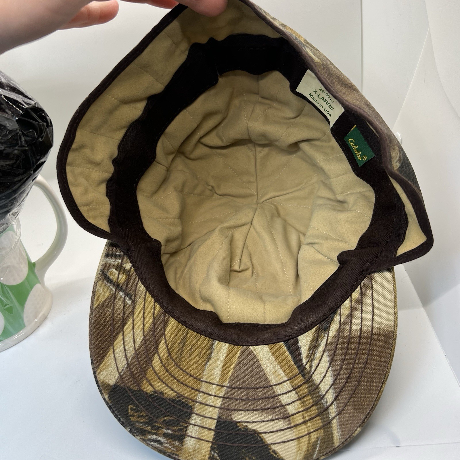 Vintage Embroidered Earflap Cabela's Camouflage Duck Hunting Hat size XL
