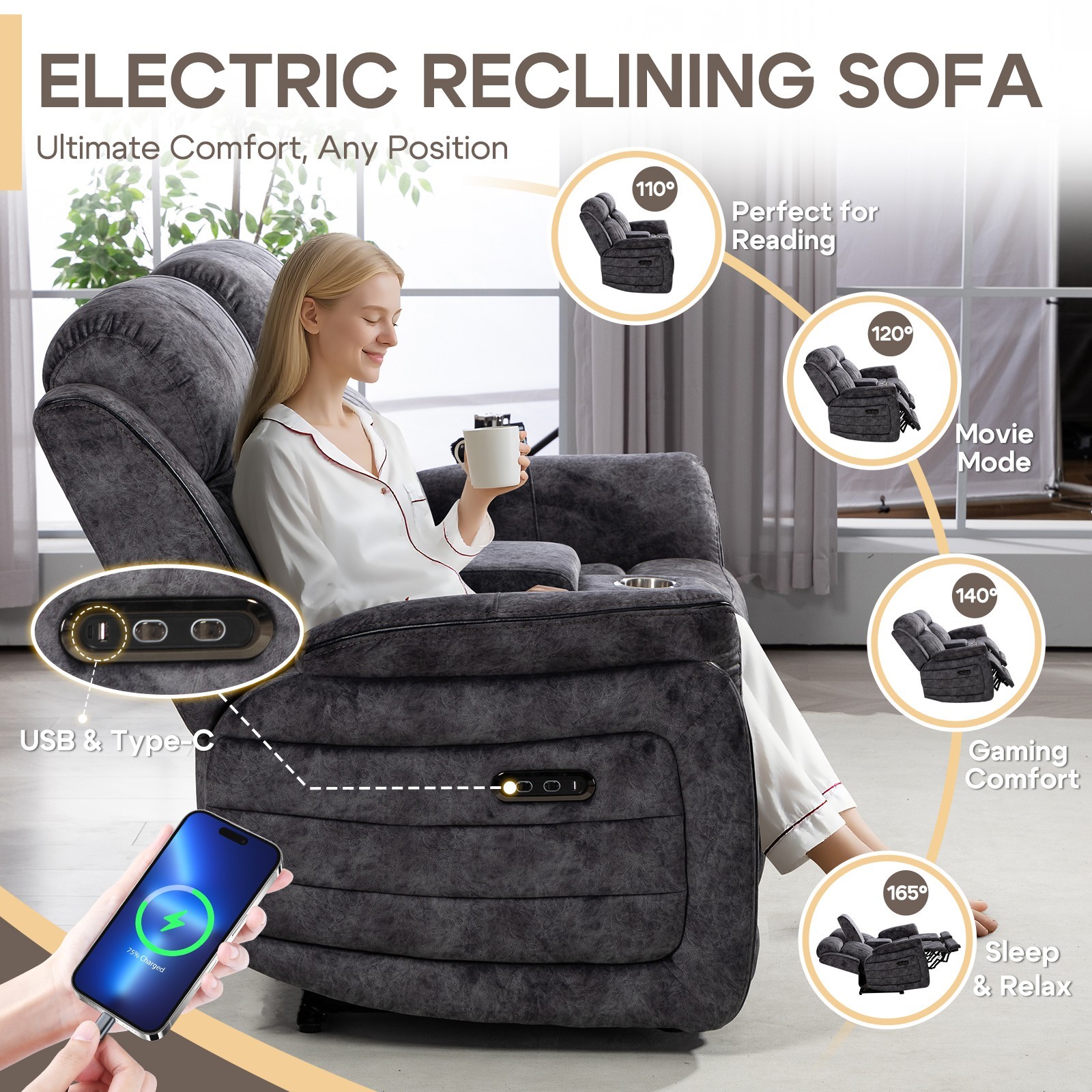 Zero Gravity Power Reclining Loveseat with Adjustable Headrest, Power Loveseat