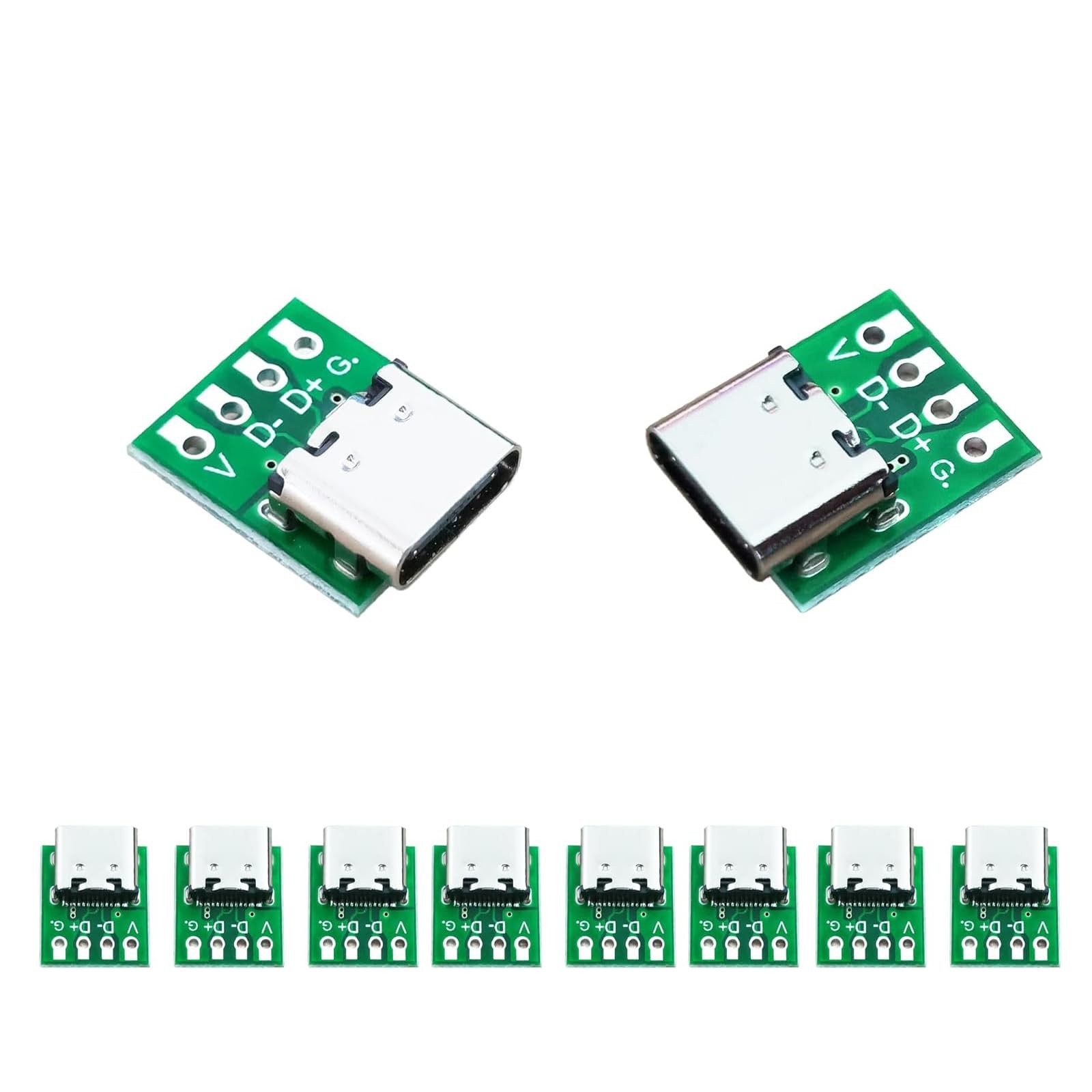 XUGERIP 10 Pcs USB 3.1 Type C Breakout Board DIY, 4 Pin 2.54mm 10 PCS, Green
