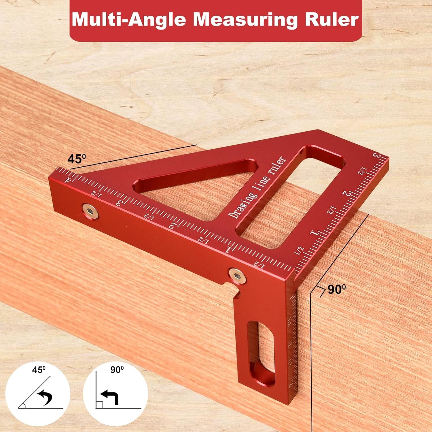 3D Multi Angle Measuring Ruler Precision 45/90 Deg Woodworking Square Protractor