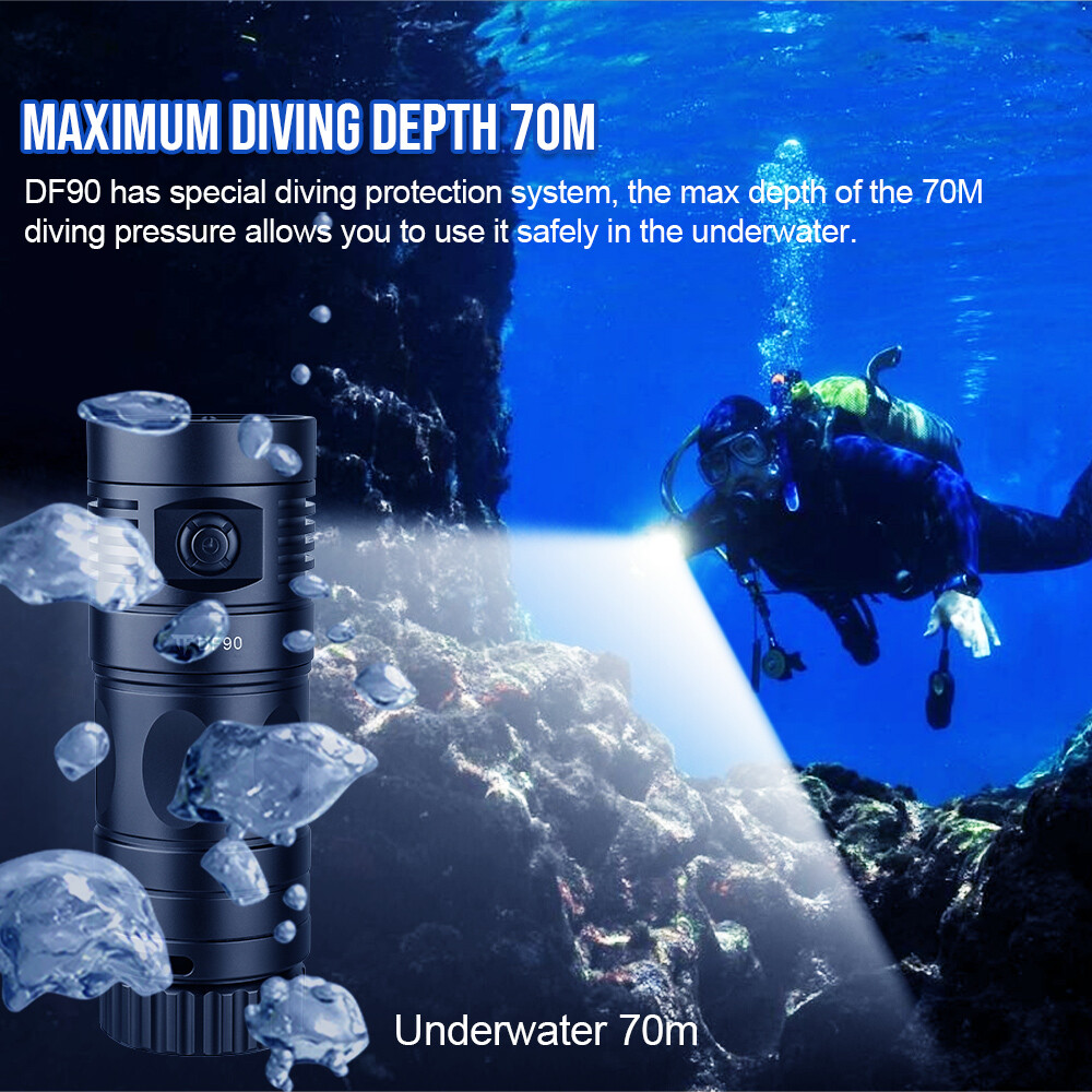 TustFire DF90 Kit 15000Lumen Brightest LED Diving Light Waterproof Flashlight