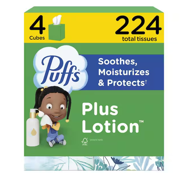 Plus Lotion 2-Ply Facial Tissue Cube Box (56-Sheets Per Box, 4 CNT)