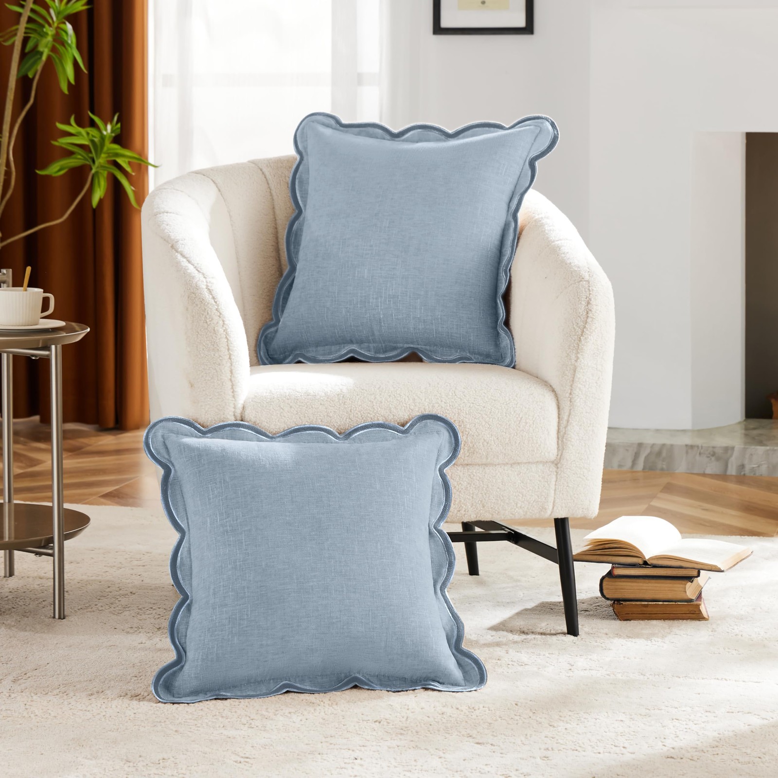 Ohocut Scalloped Pillow Cover Pack of 2 18" x (Pack 2), Misty Blue