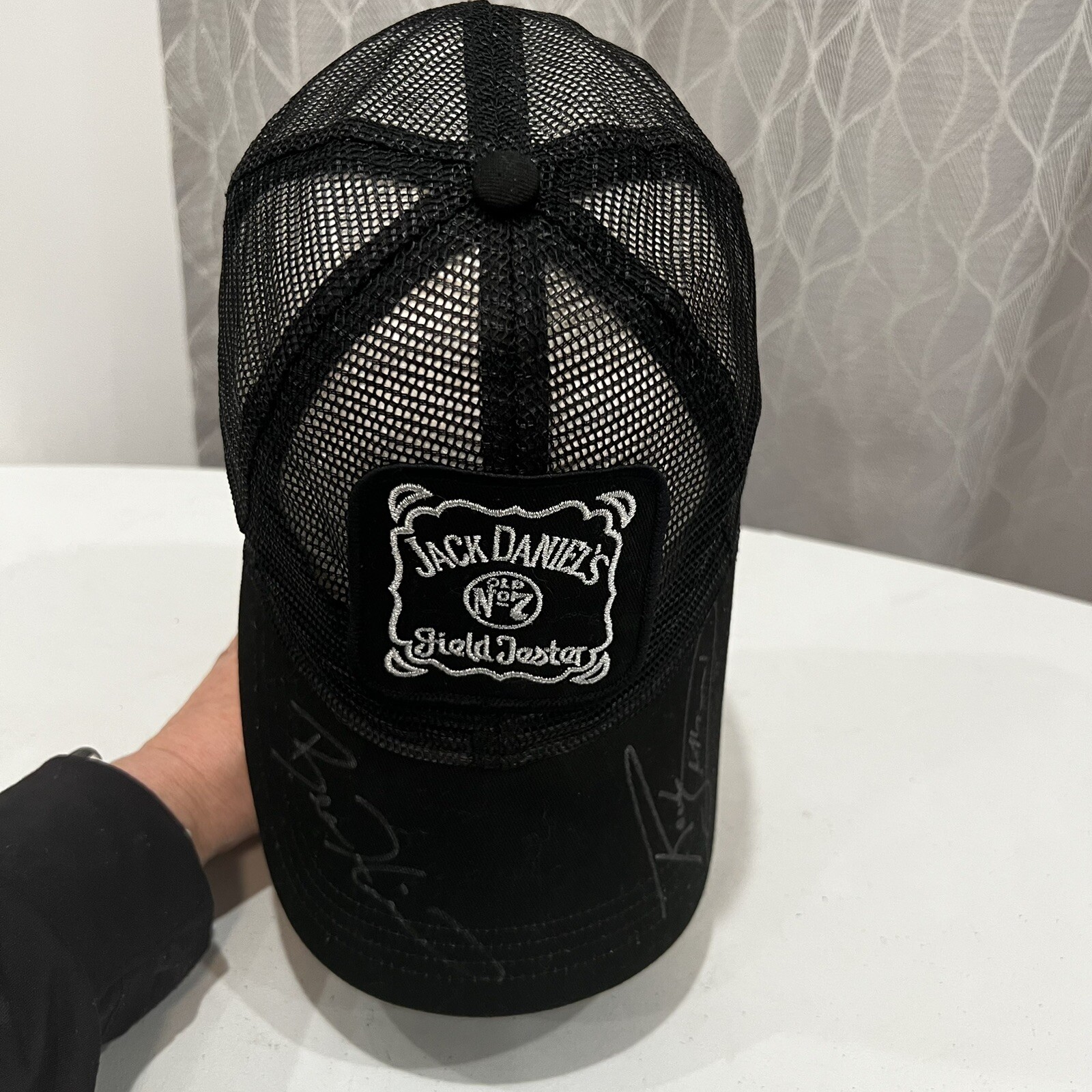 Jack Daniels Old No.7 Field tester Trucker Hat Cap Black Signed by two testers