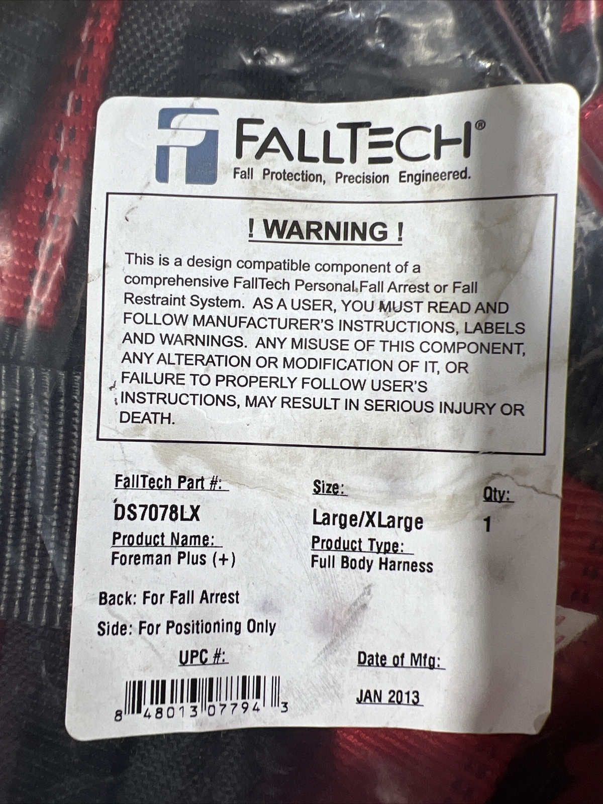FallTech DS7078LX Full Body Harness Nos Surplus