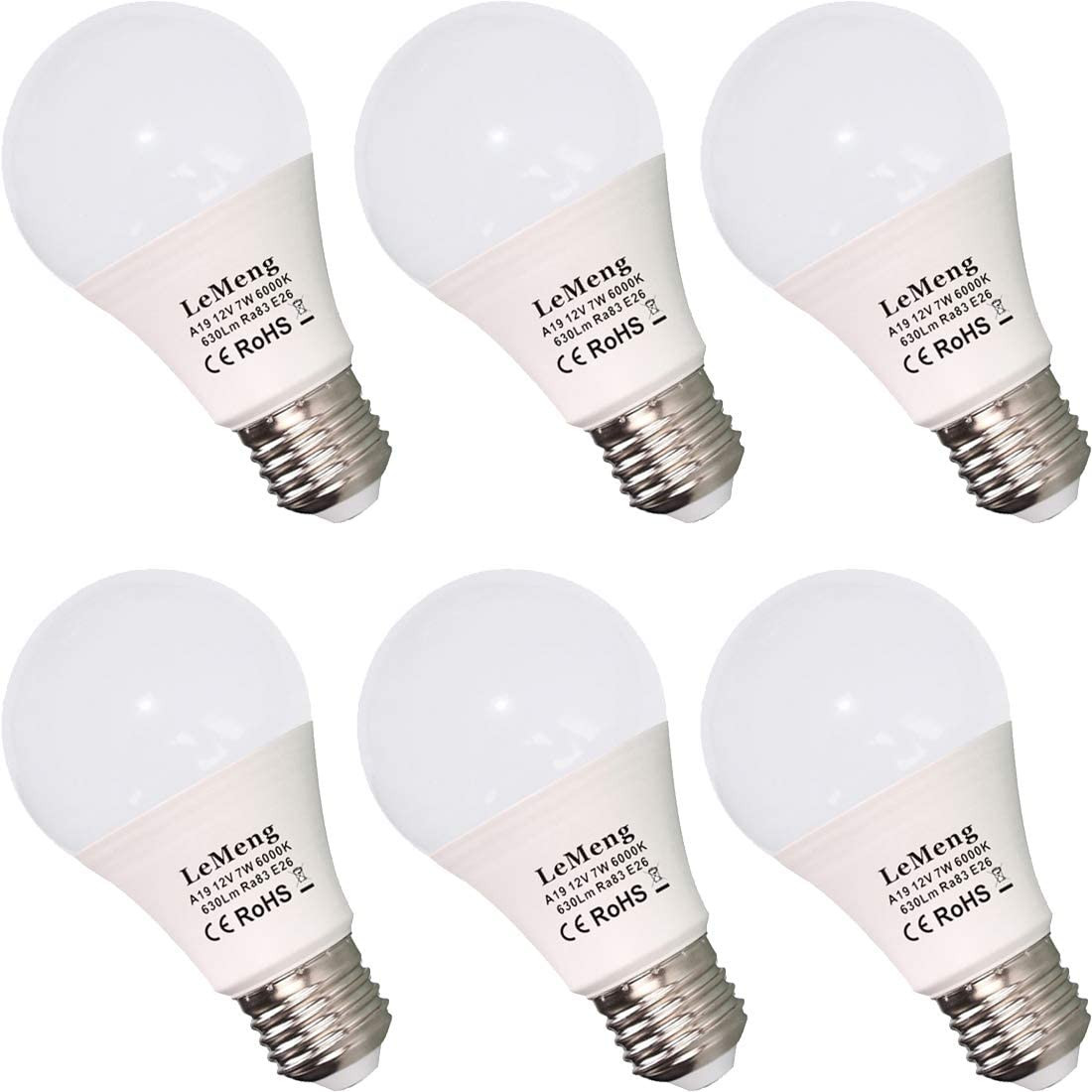 12V LED Light Bulb 7W 630Lm Low Voltage E26 Base (6000K Daylight White) AC/DC 12