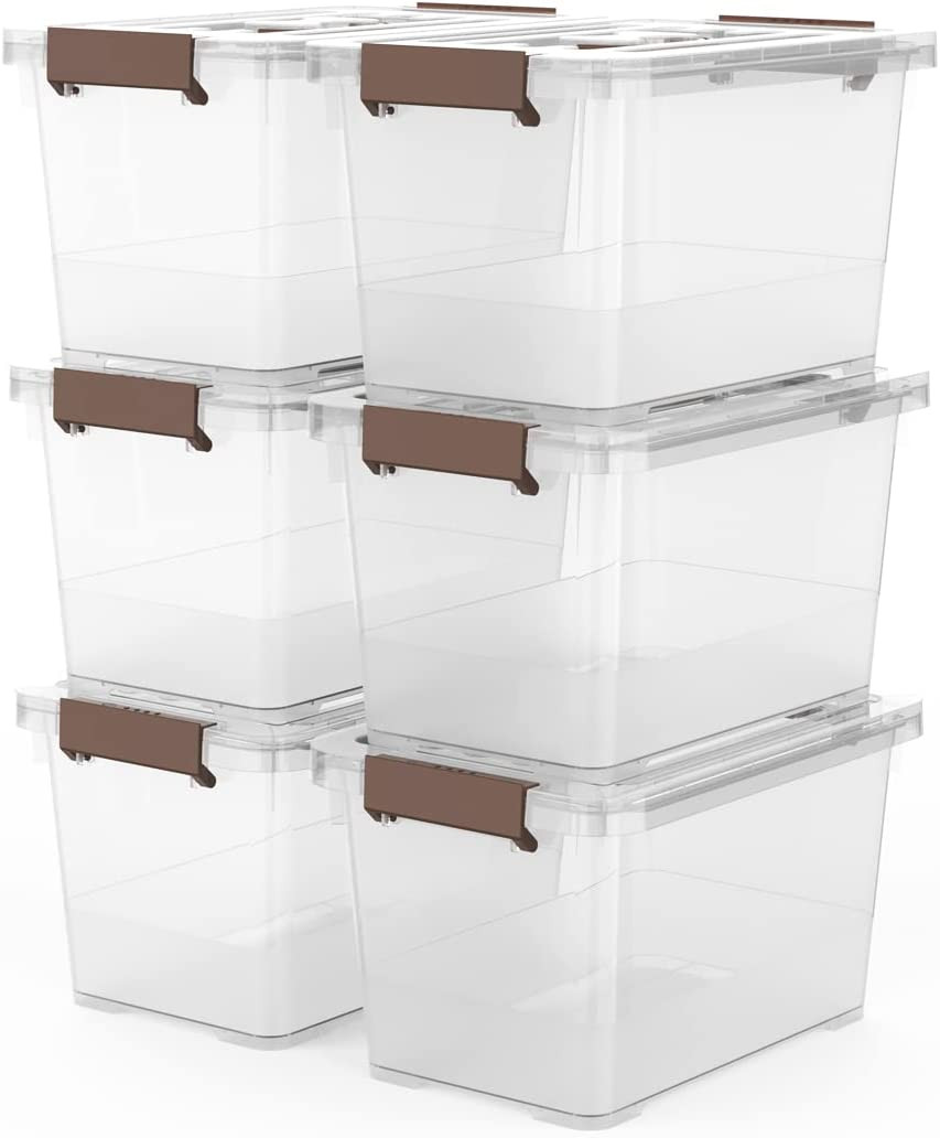 6-Pack Clear 7 Quart Storage Latch Box/Bins, Plastic Stackable Latching Box with