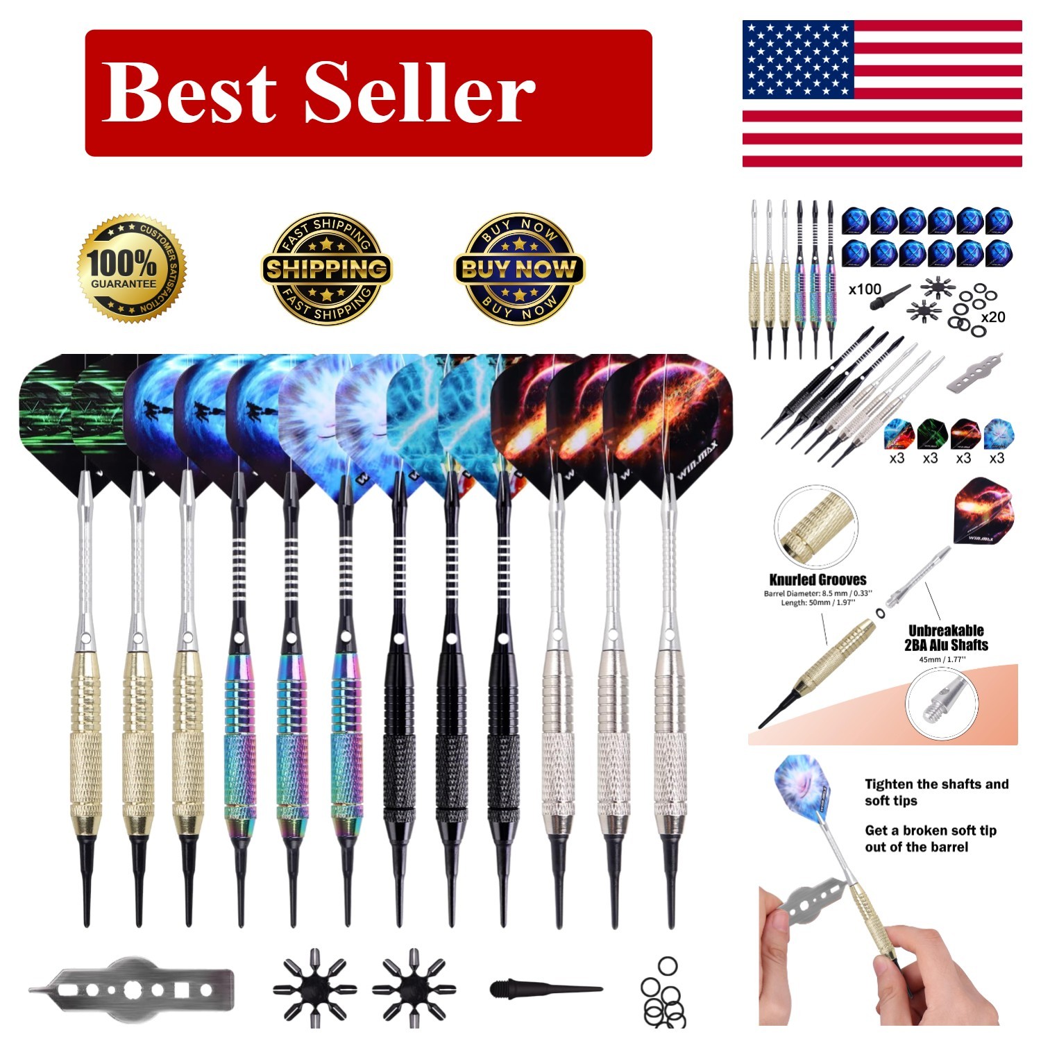 Precision 12-Piece Soft Tip Darts Set with Unique Flights & Bonus Tools for Fun