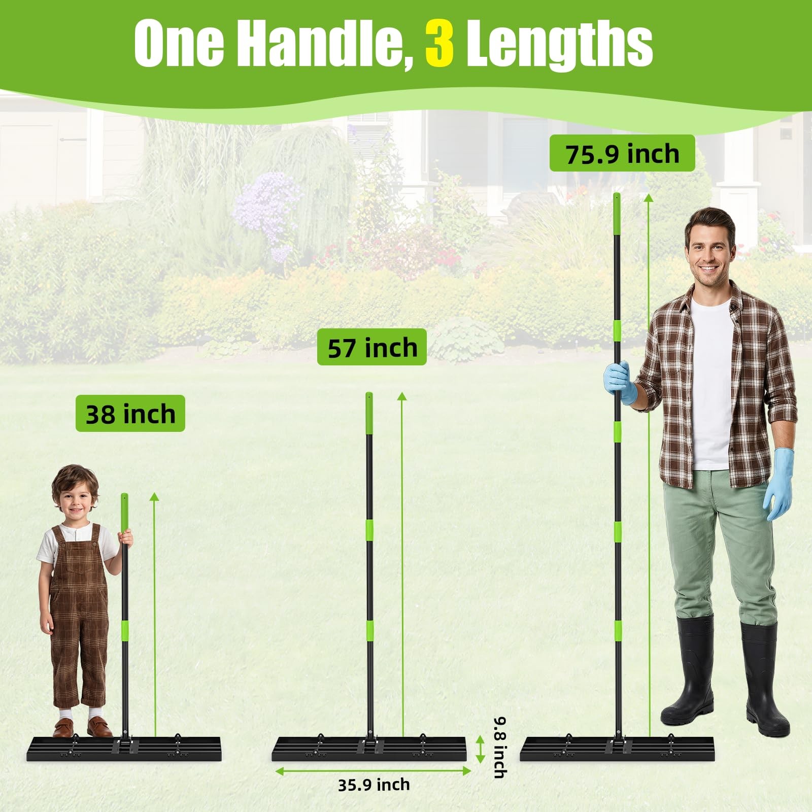 36" Heavy Duty Lawn Leveling Rake with Adjustable Handle for Soil & Sand